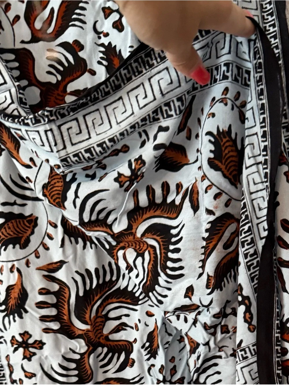 Black/Rust on Blue-Gray Printed Women's Swim Cover-Up Sarong